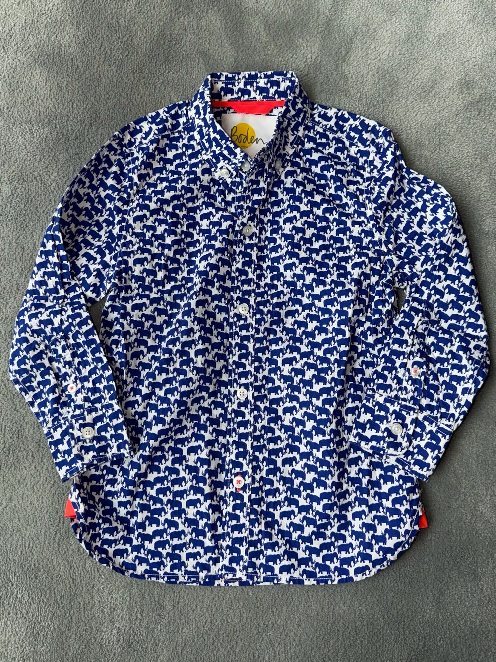 Boden Kids Blue Navy Elephant-Print Button-Down Shirt